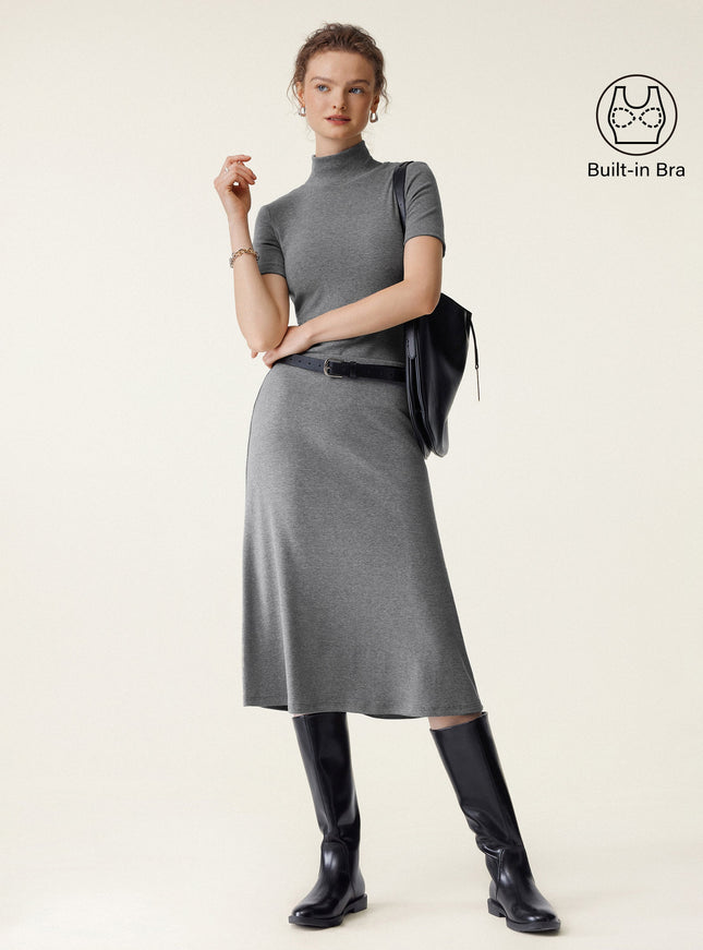 2Pcs Set Mockneck Built-In Bra Top & Pull-On Midi Skirt