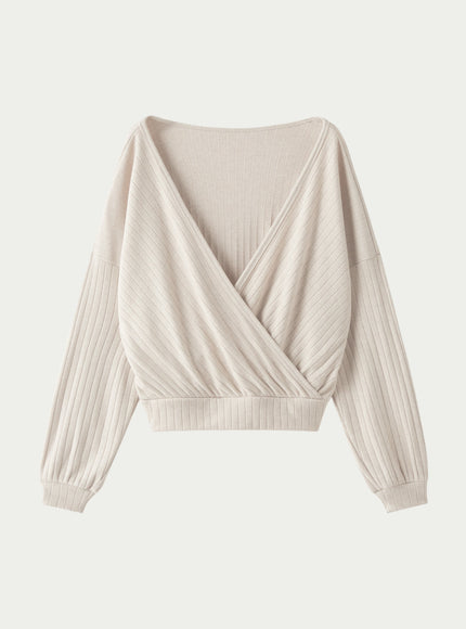 MaxWarm Wide Ribbed Crossover Long Sleeve Banded Hem Top