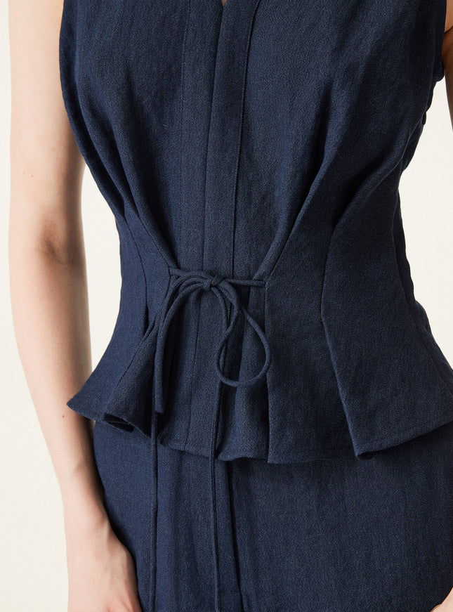 2Pcs Set Collared V-neck Sleeveless Top & Mid Rise Flared Pant with Pockets