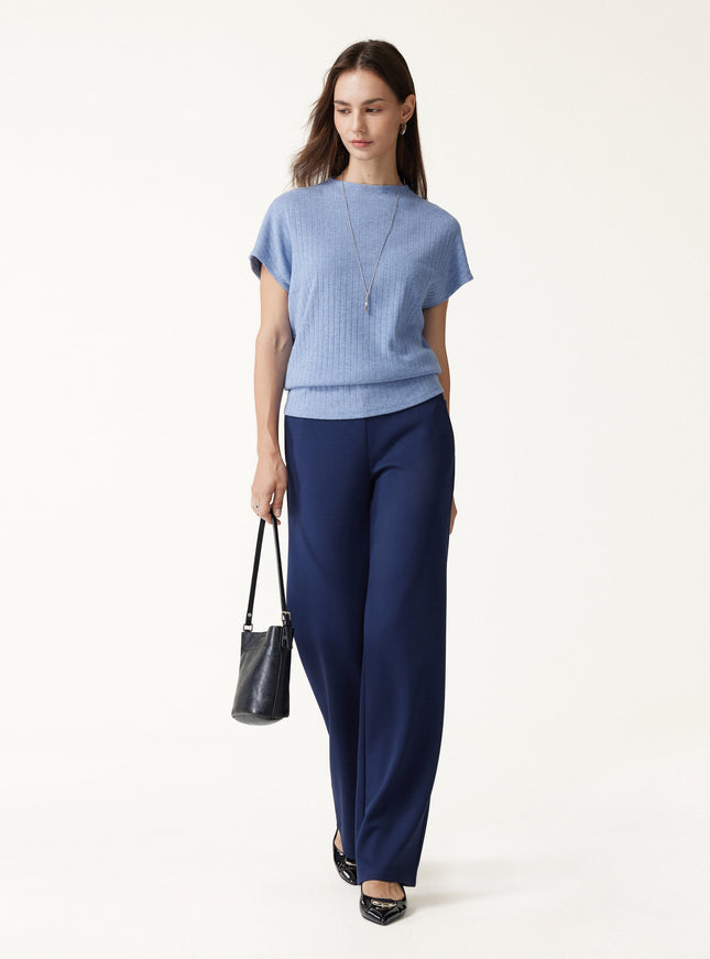 MaxWarm Wide Ribbed Mock Neck Cap Sleeve Banded Hem Top