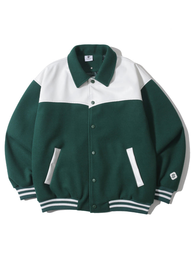 SEARCH410 Men's Western Combi Varsity Jacket Green 710750597