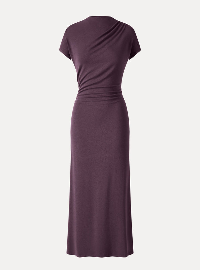 Mock Neck Cap Sleeve Ruched Midi Dress