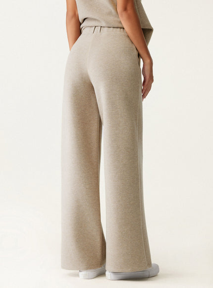 2Pcs Set V-Neck Side-Tuck Built-In Bra Top & High Waisted Warm Straight Leg Pull On Pant