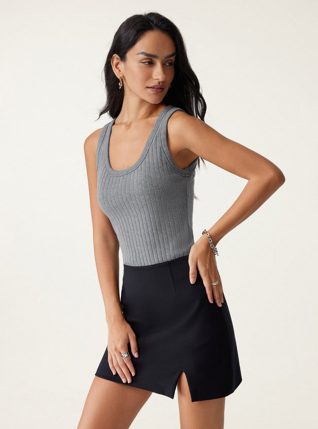 MaxWarm Wide Ribbed U-Neck Sleeveless Built-In Bra Top