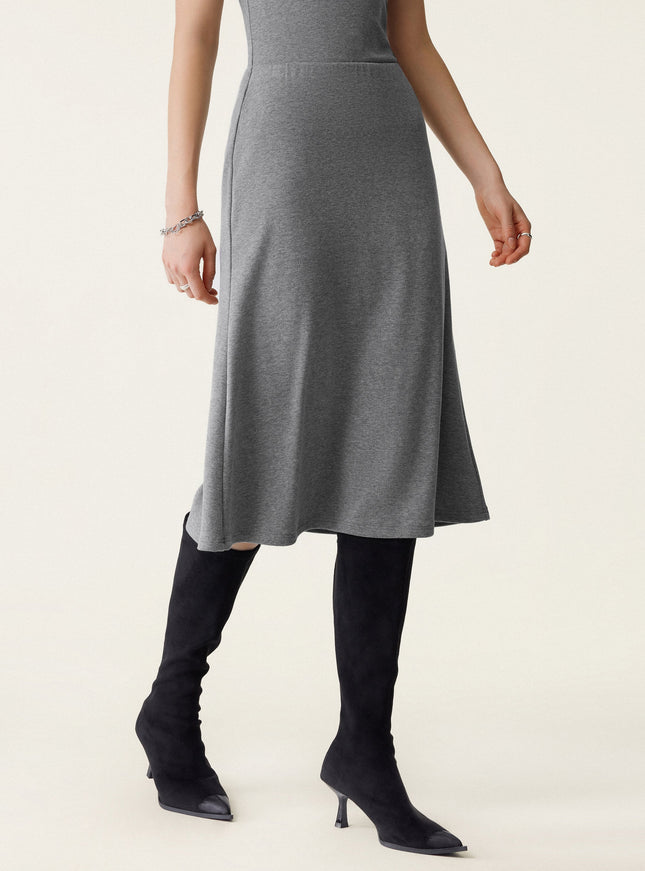 2Pcs Set Collared Surplice Top & Soft Thermal Pull-On Midi Skirt