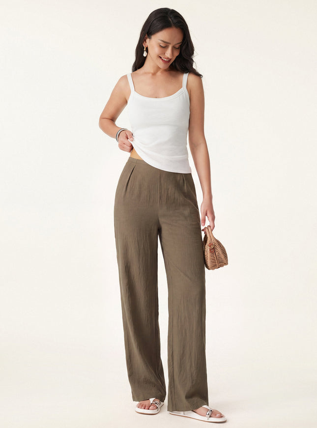 Breathable Cotton-linen Mid Rise Straight Leg Pant