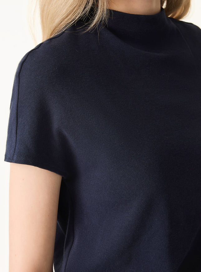 Mock Neck Short Sleeve Built-In Bra Top