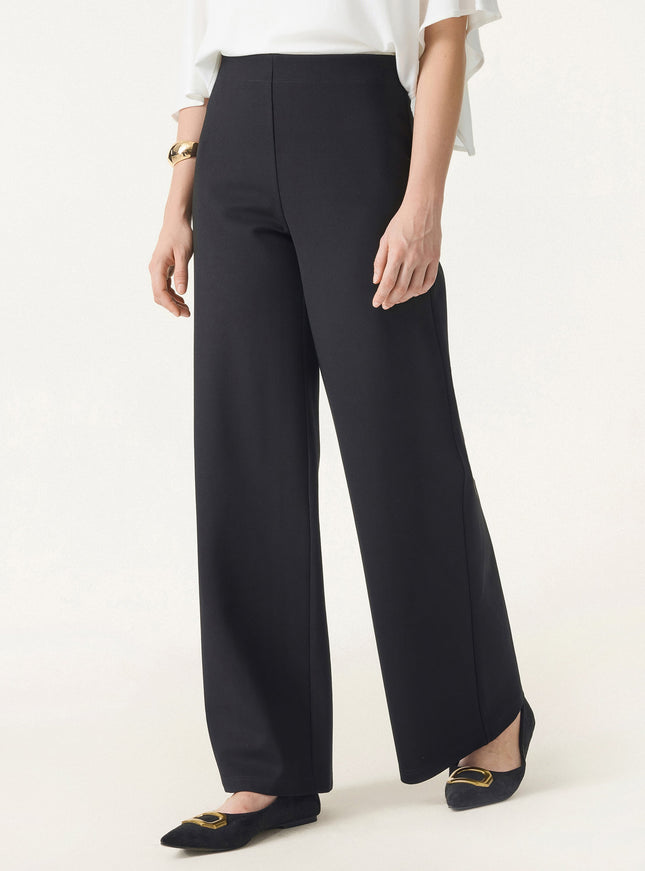 Ponte High-Rise Wide-Leg Pants with Pockets - Pure Black