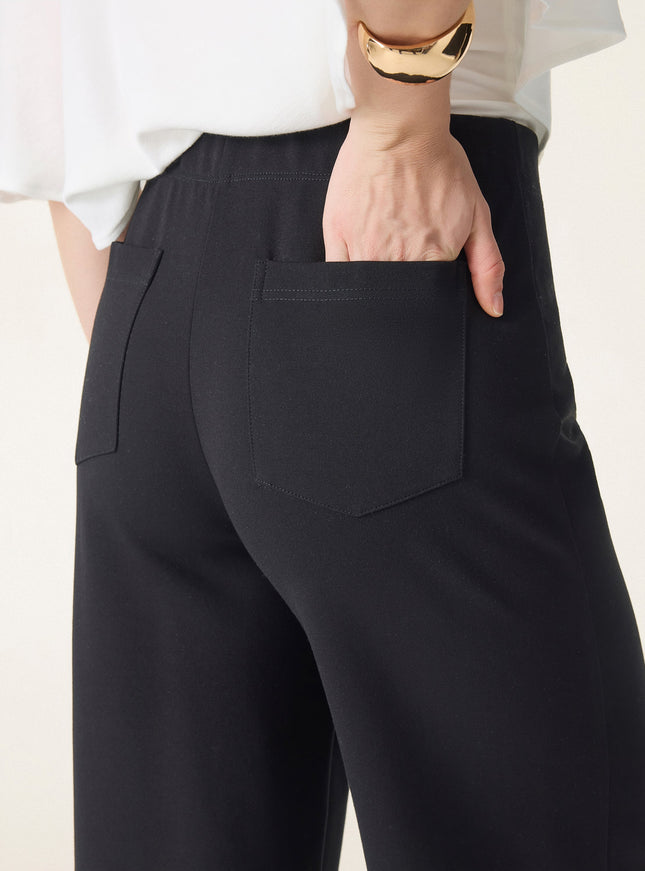Ponte High-Rise Wide-Leg Pants with Pockets - Pure Black