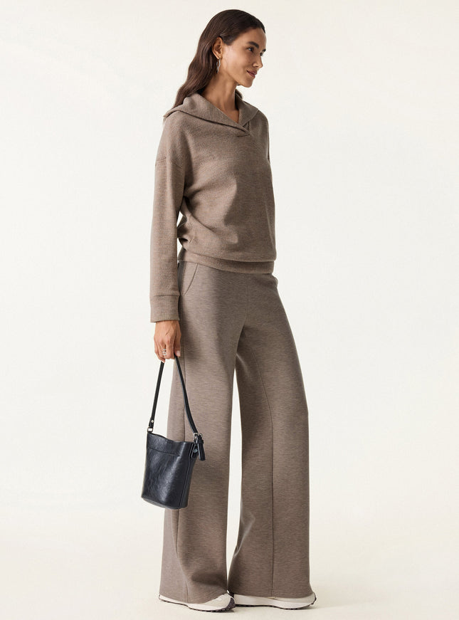 Double Waistband Straight Leg Pants with Pockets