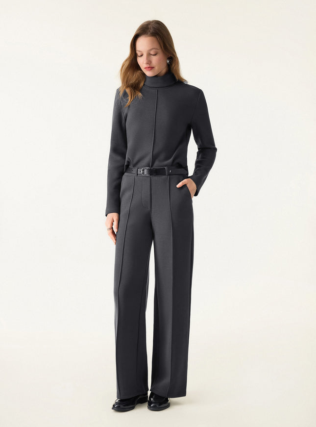 2Pcs Set Turtleneck Top & Regular High Waisted Straight Leg Pull On Pant