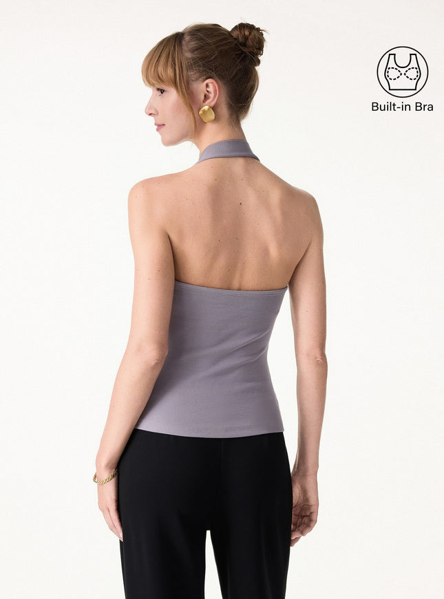 Halter Neck Open Back Built-In Bra Tank