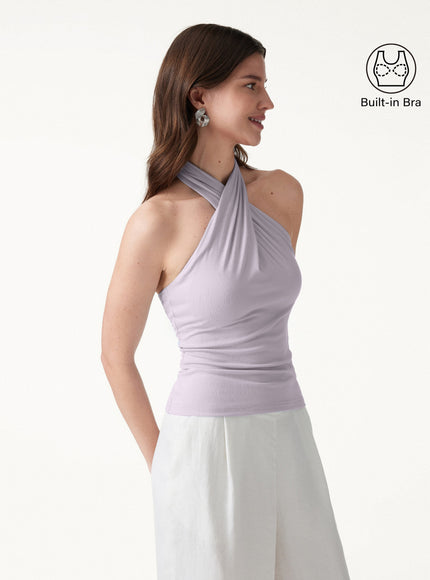 Criss Cross Halter Neck Going-Out Built-In Bra Top