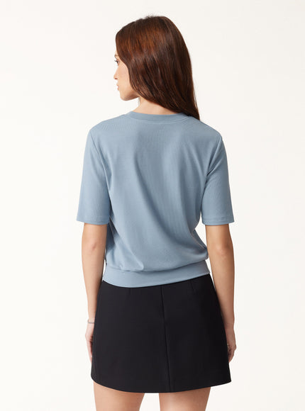 Lyocell Wool Crewneck Built-In Bra Top with Banded Hem