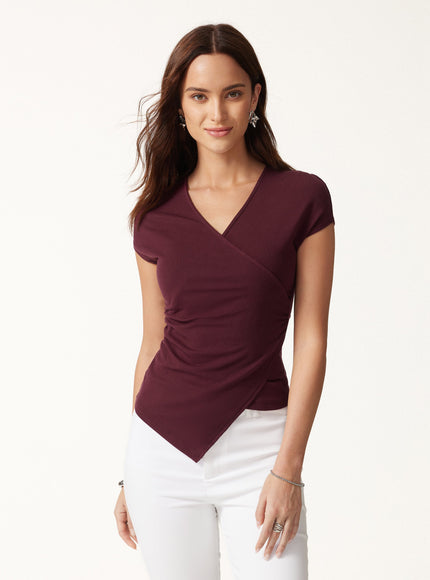 Lyocell Wool Surplice Cap Sleeve Asymmetrical Top