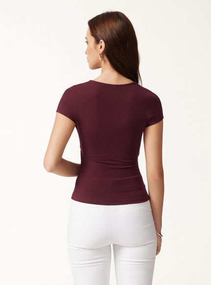 Lyocell Wool Surplice Cap Sleeve Asymmetrical Top