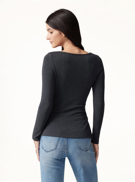 2Pcs Set Asymmetrical Neck Long Sleeve Top & Mid Rise Wide Leg Trouser