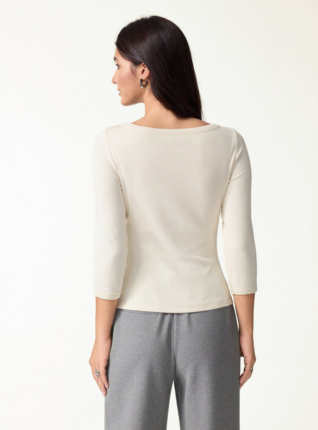 ® Boatneck 3/4 Sleeve Built-In Bra Top