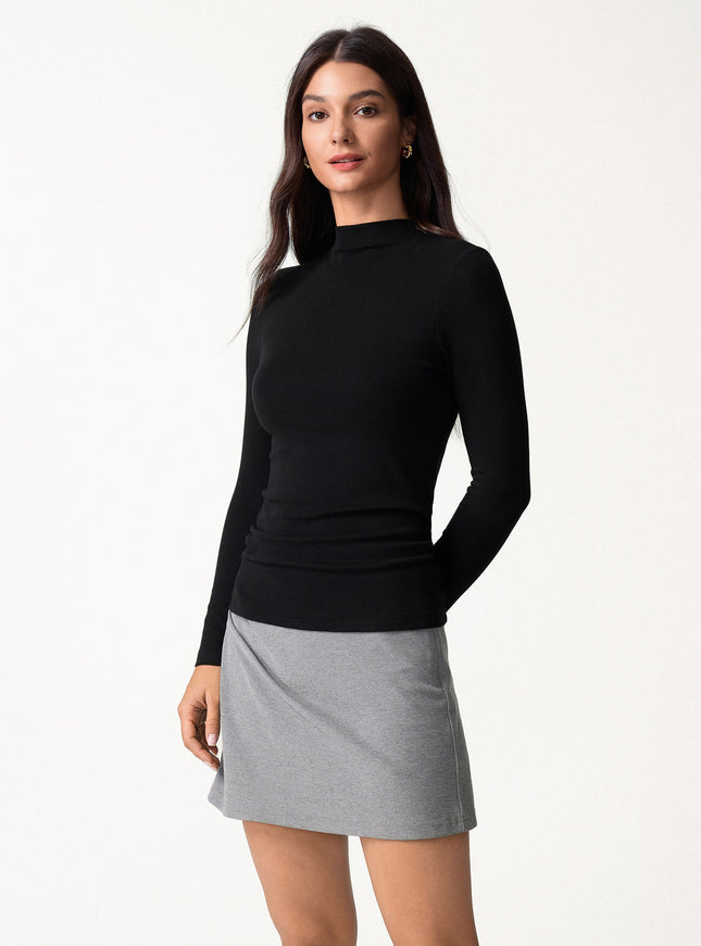 Mockneck Long Sleeve Built-In Bra Top - Forest Night