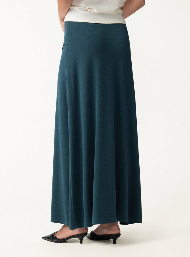 2Pcs Set Asymmetrical Neck Top & Drapey A-Line Midi Skirt
