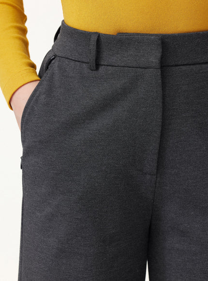 Ponte Mid-Rise Wide-Leg Pants with Pockets - Heather Black Grey