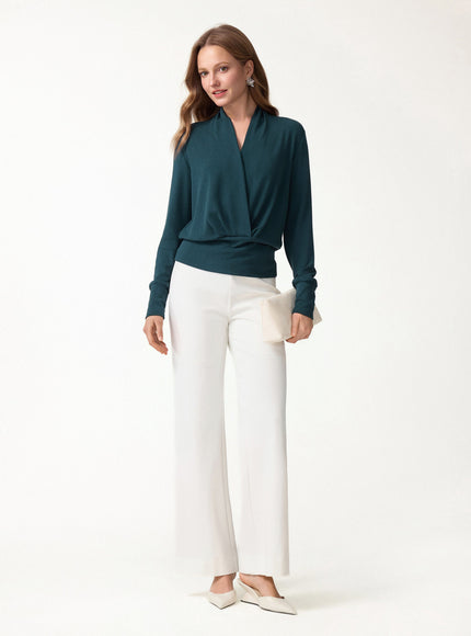 Surplice Long Sleeve Banded Hem Top