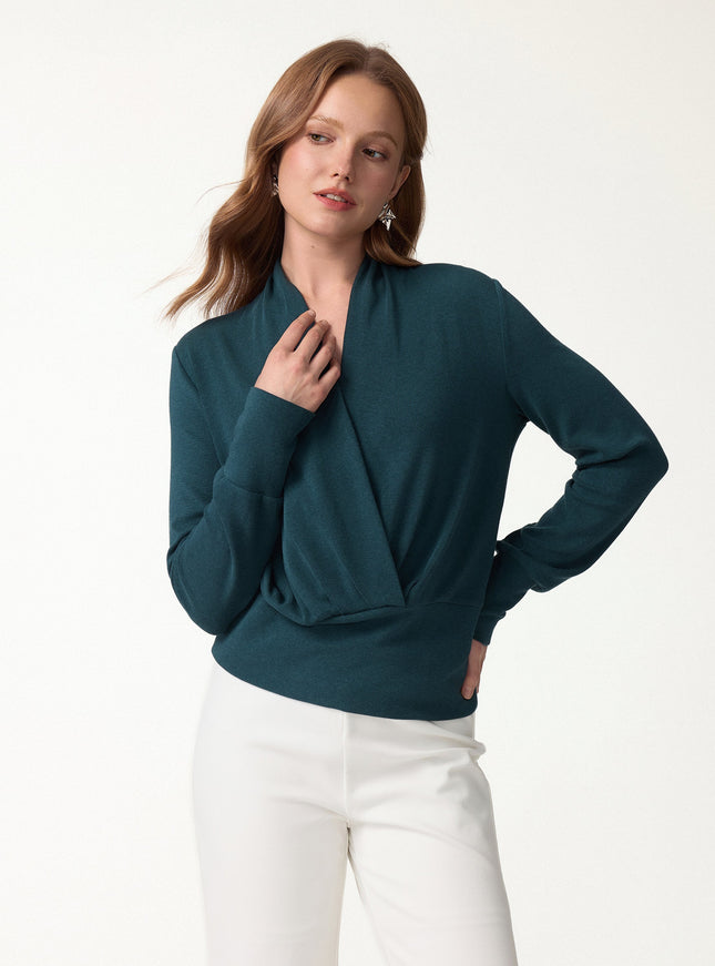 Surplice Long Sleeve Banded Hem Top