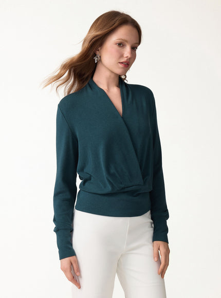 Surplice Long Sleeve Banded Hem Top