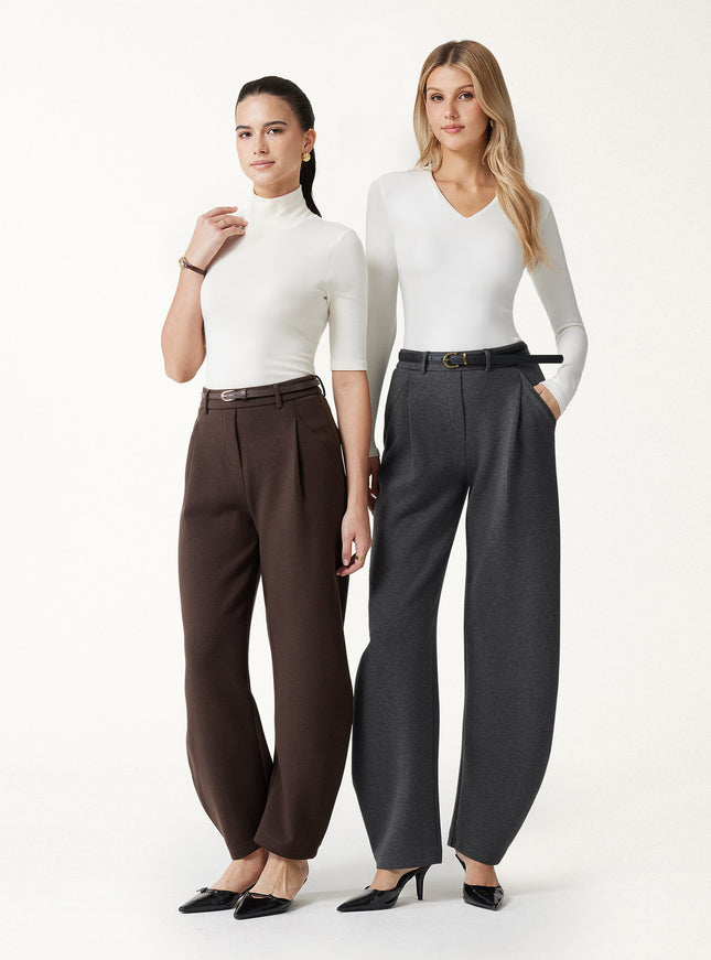 Cozy Knit Mid Rise Barrel Leg Pull-on Pants