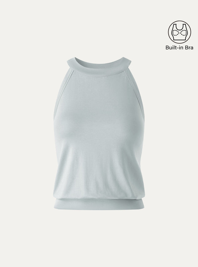Halter Neck Banded Hem Built-In Bra Tank