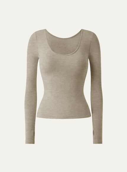 Lyocell-Wool Round Neck Long Sleeve Reversible Top