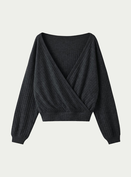 MaxWarm Wide Ribbed Crossover Long Sleeve Banded Hem Top