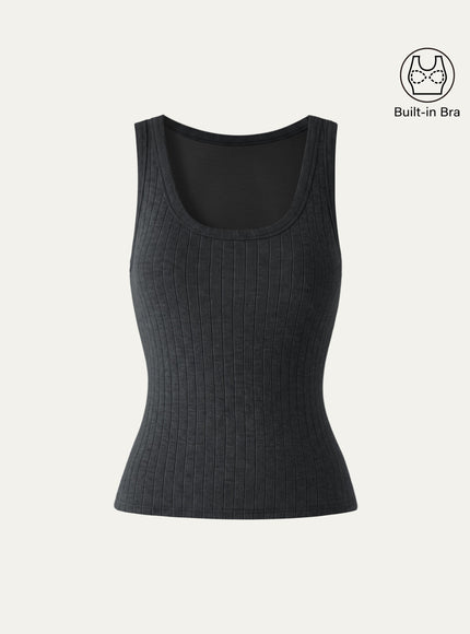 MaxWarm Wide Ribbed U-Neck Sleeveless Built-In Bra Top