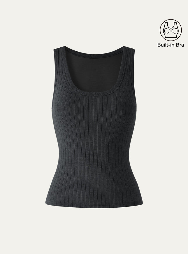 MaxWarm Wide Ribbed U-Neck Sleeveless Built-In Bra Top