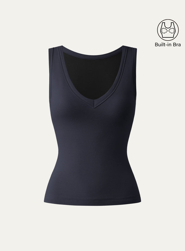 Stretchy V-neck Cotton Built-In Bra Tank