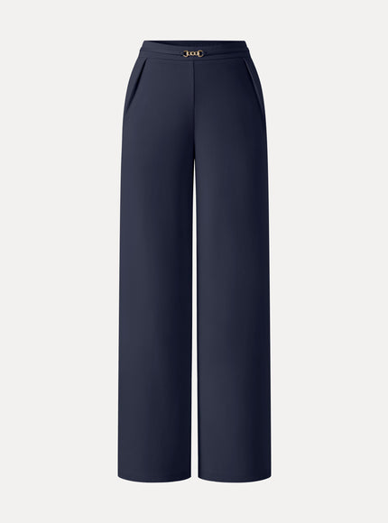Ponte High-Rise Wide-Leg Pants with Pockets - Fog Beige