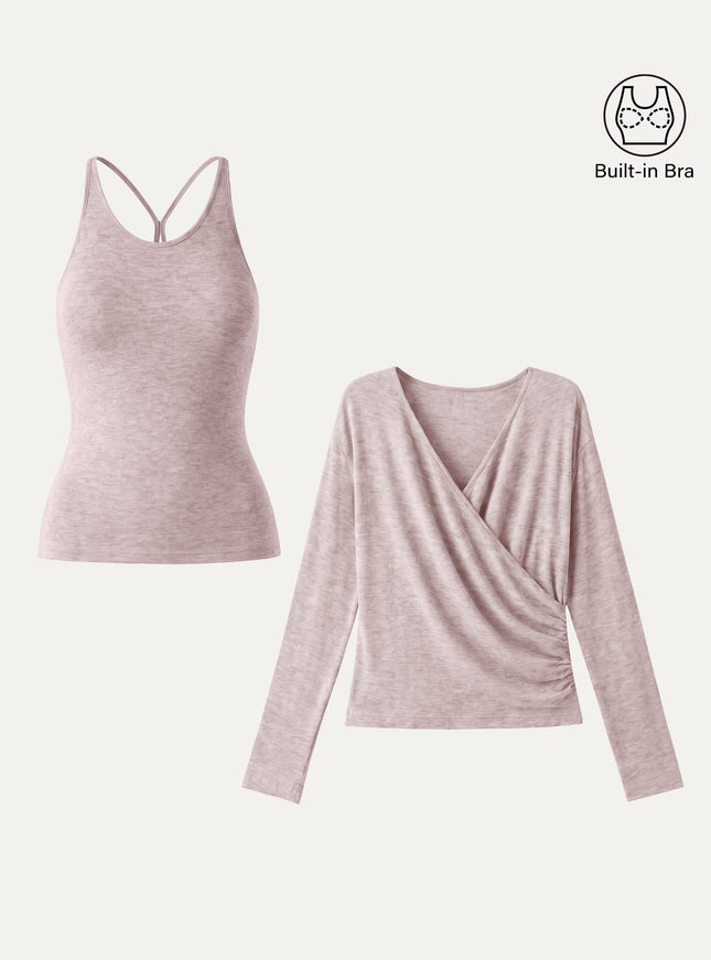 Two-Piece Set Cami with Surplice Built-In Bra Top