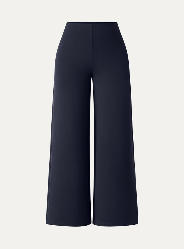 Ponte High-Rise Wide-Leg Pants with Pockets - Pure Black