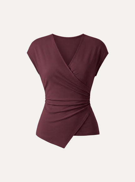 Lyocell Wool Surplice Cap Sleeve Asymmetrical Top