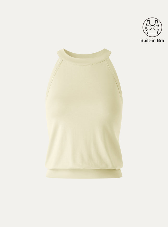Halter Neck Banded Hem Built-In Bra Tank