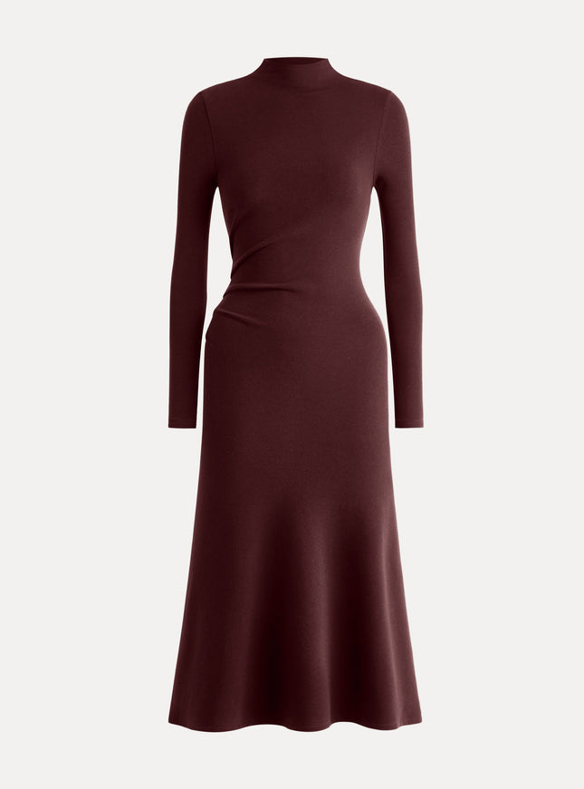Mock Neck Long Sleeve Ruched Mermaid Midi Dress