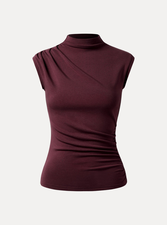 Mock Neck Sleeveless Ruched Top