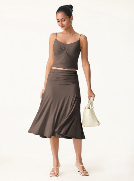 Flowy Side Ruched A-line Midi Skirt