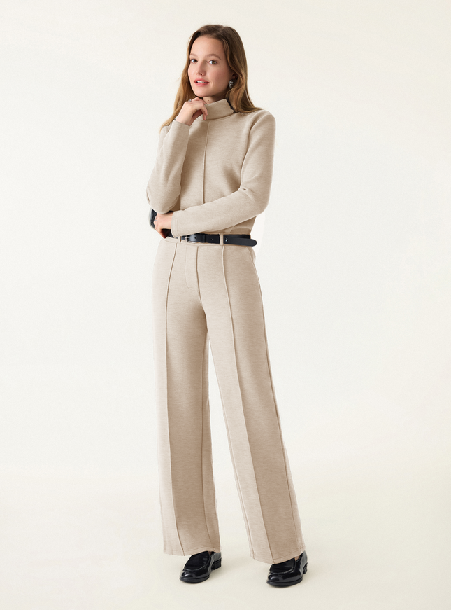 2Pcs Set Turtleneck Top & Regular High Waisted Straight Leg Pull On Pant