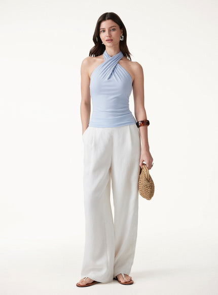 Criss Cross Halter Neck Going-Out Built-In Bra Top