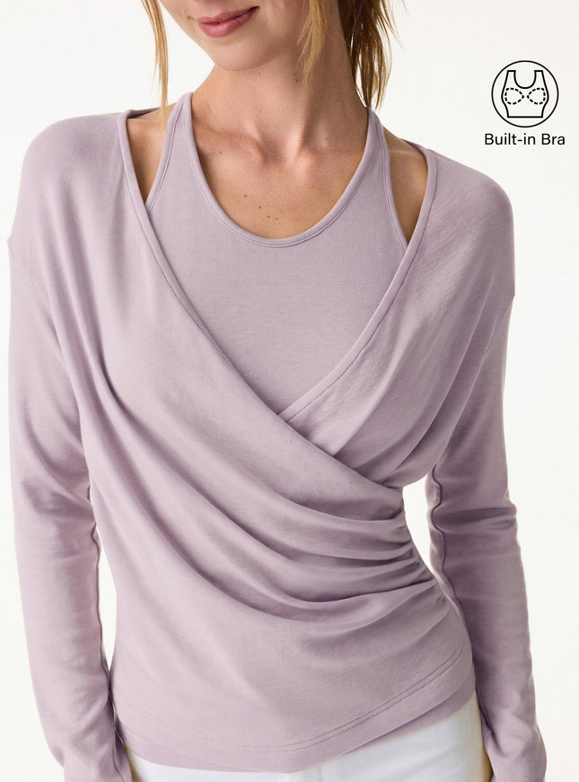 Two-Piece Set Cami with Surplice Ruched Built-In Bra Top