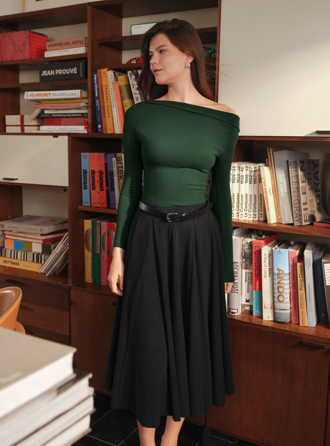 Lyocell Blend Volume Skirt with Pockets