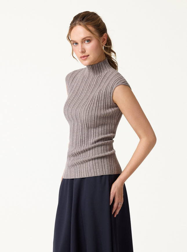 100% Merino Wool Ribbed Mock Neck Sweater