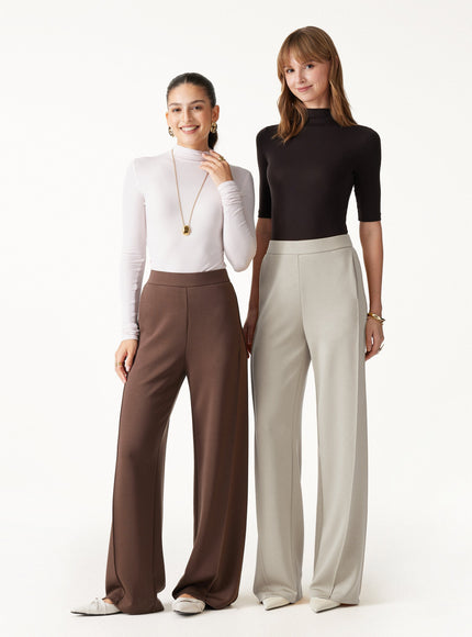 Modal Spacer Knit High-Rise Wide-Leg Pants with Pockets