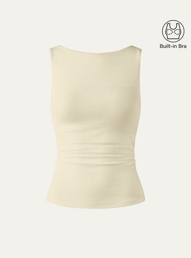 Elastic Open Back Built-In Bra Tank